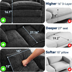 Loveseat Sofa Couch 2 Piece Set, Small Compact 50" Love Seat 27" Deep Cloud Sofa Set Washable Chenille Pillow Living Room Set for Apartment Office 50-Black-2+2