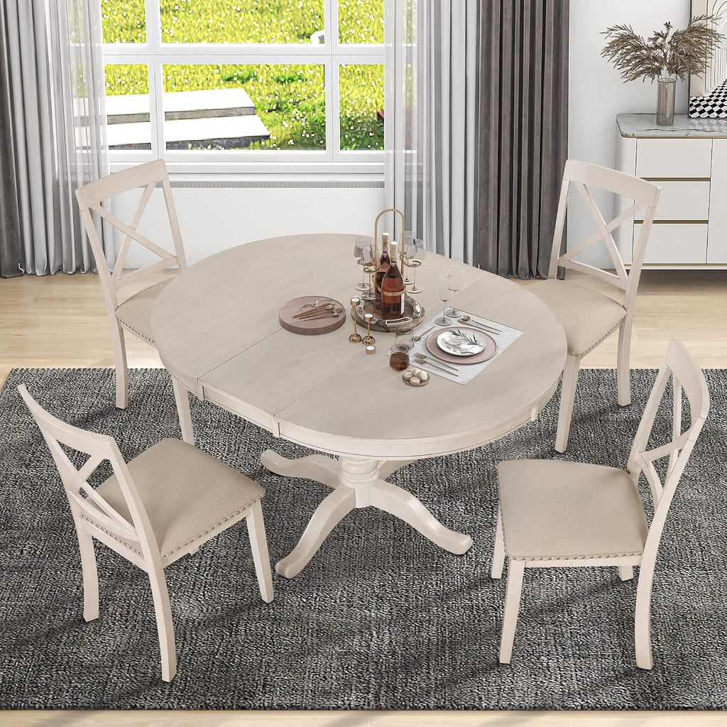 Harper & Bright Designs Modern Dining Table Set for 4,Round Table and 4 Kitchen Room Chairs,5 Piece Kitchen Table Set for Dining Room,Dinette,Breakfast Nook,Antique White