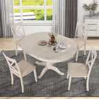 Extendable Dining Table Set for 4, 5 Piece Kitchen Table and Chairs Set, 4 X-Back Solid Wood Dining ChairSet, Industrial Oval Round Dining Table for Small Space, Apartment, French Country White