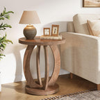 Tribesigns End Table, Round Side Table with Storage, Farmhouse Nightstand Bedside with Round Tabletop, Accent End Table for Living Room Bedroom Small Space, Wooden Accent Furniture, Rustic Brown