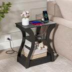 ZENY End Tables Set of 2 with Charging Station, Side Table with USB Ports and Outlets, 3 Tier Nightstand with Storage Shelf for Living Room, Bedroom, Black