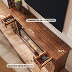 OKD 70" Farmhouse Fireplace TV Stand for TVs Up to 80", Reclaimed Barnwood | 42" Electric Fireplace, Color Changing Flame, 2 Open Cubbies, 2 Spacious Drawers, LED Glass Door Cabinets, Retro Handles