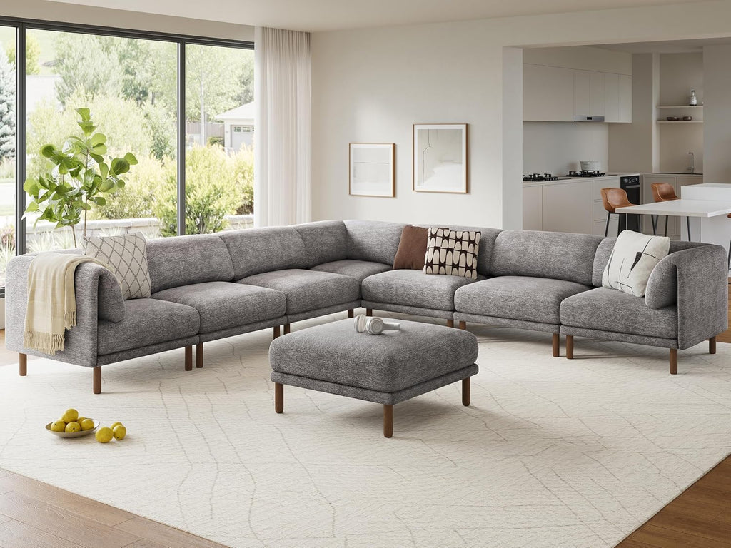 Cloud Sectional Couches for Living Room,Modular Sectional Sofa,Grey | Extra Deep 8 Seater,Mid Century Modern Oversized Couches With Ottoman,Solid Wood Leg,Large Sofa for Big Space,Office