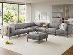 Cloud Sectional Couches for Living Room,Modular Sectional Sofa,Grey | Extra Deep 8 Seater,Mid Century Modern Oversized Couches With Ottoman,Solid Wood Leg,Large Sofa for Big Space,Office