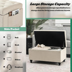 32'' Beige Fabric Upholstered Ottoman Storage Bench | Upholstered Ottoman with Storage for Living Room , Bedroom, Entrance Foot Rest Stool Shoe Bench Ottomans Footstools Couch