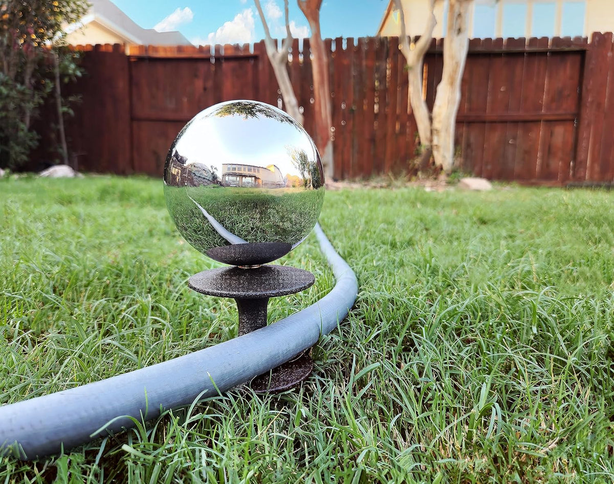 Lulu Decor, Garden Silver Gazing Ball Hose Guide, Set of 2. Strong and Decorative Hose Guide that Protects Your Plants While Providing Elegance to Your Garden