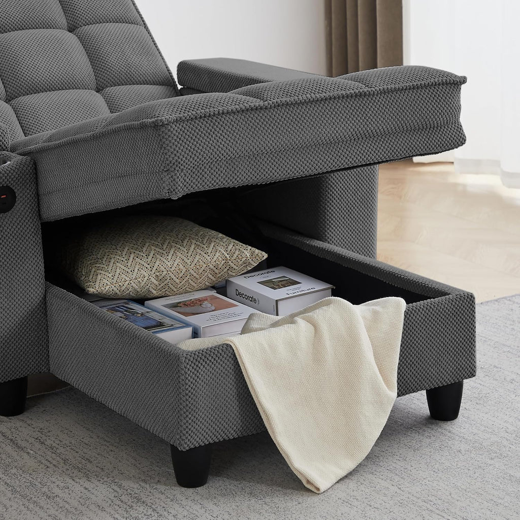 Eafurn Convertible Chaise Lounge Sleeper Chair with Storage and 6-Position Reclining Backrest,Modern Tufted Recliner Lounge Chaise Chair with Swivel Tray Table & USB Port for Living Room