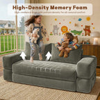 75'' Folding Convertible Sofa Bed with Large Pillow, 4-in-1 Foldable Pull Out Futon Sofa Bed, Chenille Mattress Couch, No Assembly Floor Sleeper Sofa Bed for Living Room/Bedroom, Light Brown