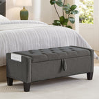 Aoowow Linen Bedroom Ottoman Bench with Storage,Tufted Bed End Storage Benches,45" Mid Century Modern Bench with Seating and Storage for Entryway,Living Room,Window,Bedside (Dark Grey, 45")