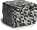 SIMPLIHOME Brody 18" Wide Square Pouf in Distressed Black Vegan Leather | Versatile boho indoor/outdoor footstool, extra seating for living room or bedroom or patio with assembled design, assembled.