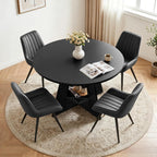 Miereirl Extendable Dining Table Set for 4-6, 47.24"-63" Round to Oval Dining Table Set with Upholstered Chairs, Hidden Storage Shelf, Kitchen & Dining Room Furniture for Apartment