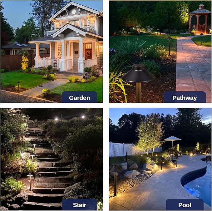 Brass Low Voltage Landscape Lighting - 12V LED Path Lights IP65 Waterproof, Hard-Wired Pathway Light Black for Outside Walkway Garden with 3W 2700K Warm White G4 Replaceable Bulb (6 Pack)