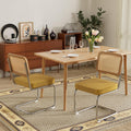 Rattan Dining Chairs Set of 2, Mid Century Kitchen Chairs with Natural Mesh Rattan Backrest & Metal Chrome Legs, Cesca Design Velvet Dining Room Chairs for Kitchen, Gold Yellow(Chair Only)