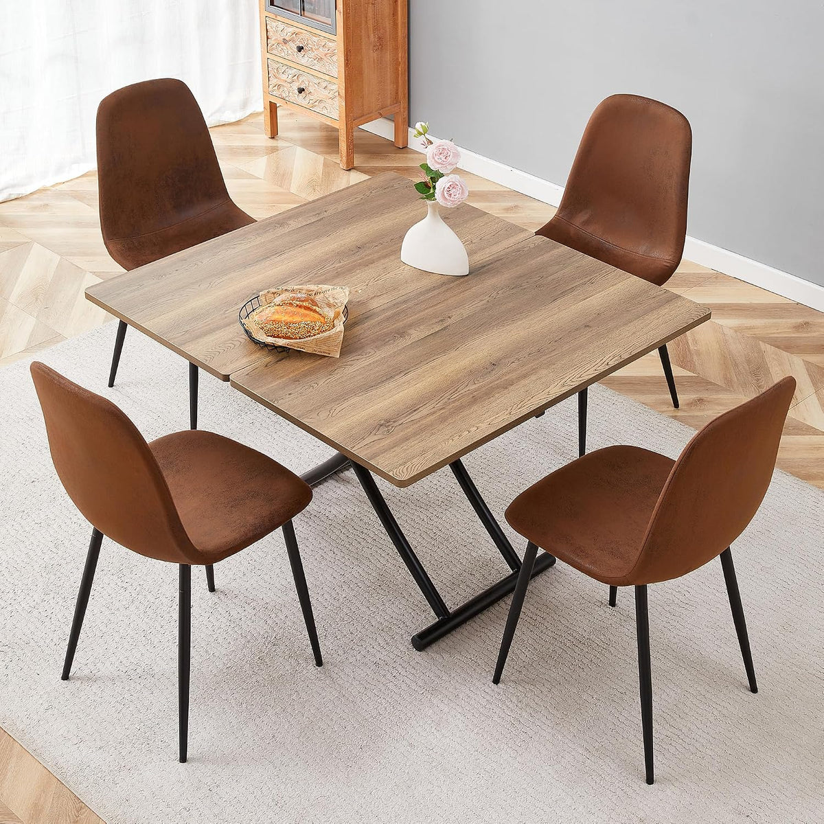 Multifunctional Folding Table - Lift Top Coffee to Dining Table, Height Adjustable, Wooden Surface & Metal Legs, Modern for Small Spaces (Living/Dining/Kitchen) (Wooden)