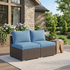 Wisteria Lane Outdoor Sofa, 2 Pieces Wicker Patio Furniture Set with Washable Cushions, Armless Patio Sectional for All-Weather, Oversized Outside Furniture for Garden, Poolside, Backyard, Light Blue