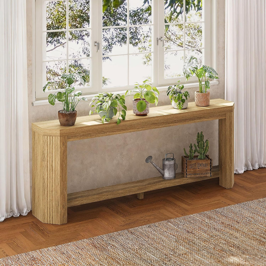 70" Console Table for Entryway, Narrow Long Sofa Table Behind Couch, Wood Couch Table with Open Storage, Easy Assembly Entryway Table for Living Room, Hallway, Foyer, Couch, Natural Oak
