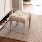 Square Vanity Stool Bench, 15.7" Small Ottoman Foot Stool with Padded Button Tufted Seat, Upholstered Ottoman Bench Chair for Makeup Room, Living Room, Bedroom, Piano, Foot Rest, Beige