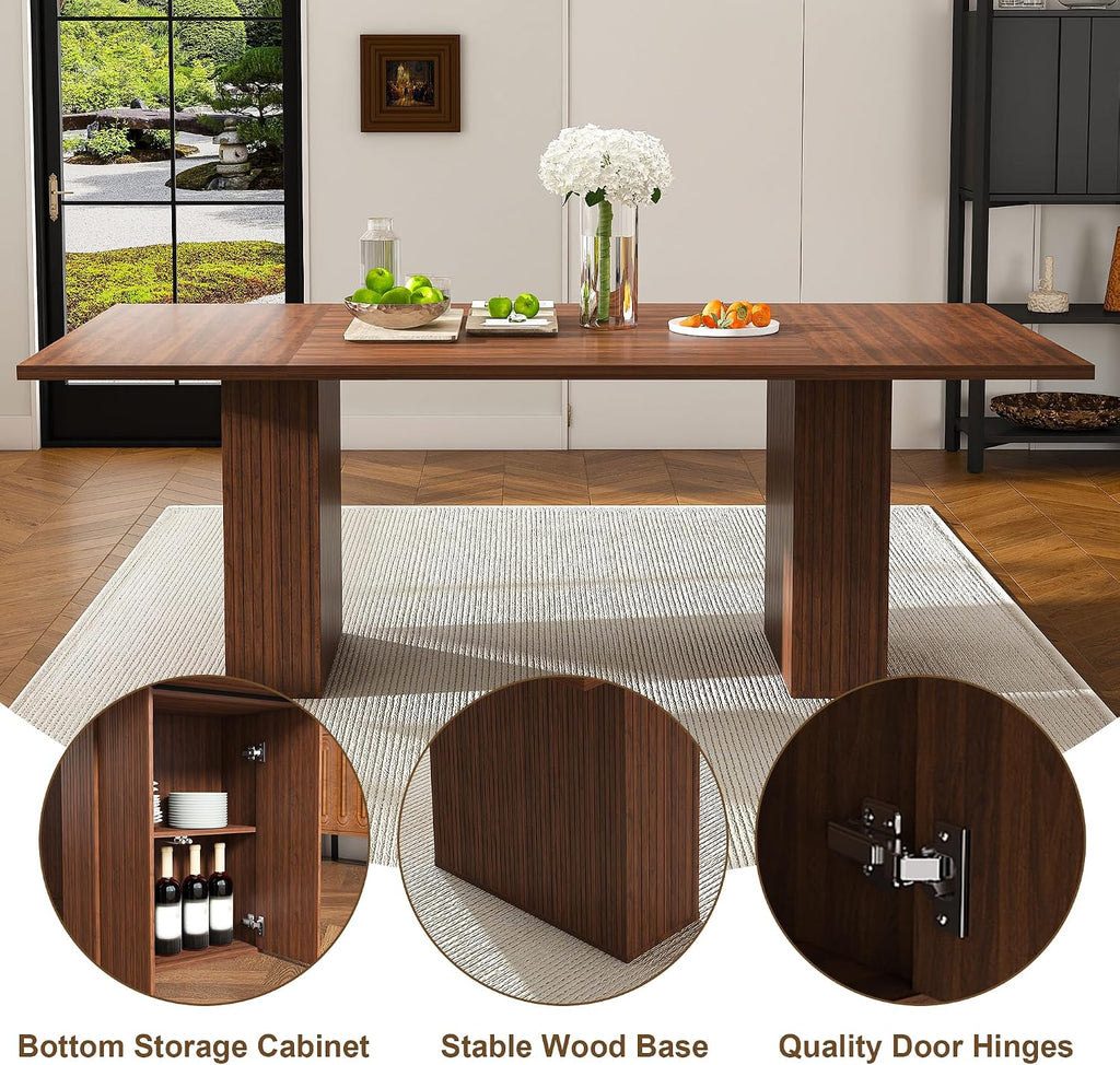 kevinplus78.74'' Rectangular Wood Dining Table with Hidden Storage Space for 4-6, Modern Midcentury Kitchen Dinner Table for Dining Room Living Room, Easy Assembly, Walnut