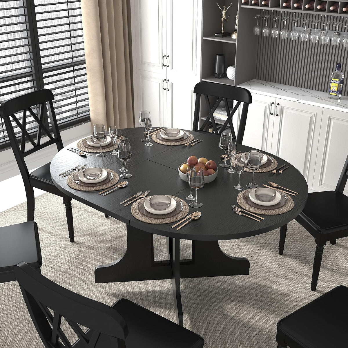 Round Expandable Dining Table,Wood Extendable Dining Room Table Extendable Table, Long Dining Table for Kitchen