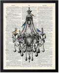 Poster Master Dictionary Art Poster - Antique Chandelier Print - Bird Art - Baroque Art - Gift for Men & Women - Chic Decor for Living Room, Dining Room, Bedroom or Kitchen, 16x20 Black Framed