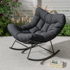 Garvee Outdoor Papasan Rocking Chair, Oversized Rocking Chair with Sturdy Metal Frame, Patio Egg Rocker for Balcony Backyard Porch Bedroom (Grey)