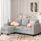 SUNLEI Convertible Sectional Sofa for Small Spaces, L Shaped Modular Sofa with Reversible Chaise & Ottoman Storage, 3 Seat Modern Small Couches for Living Room in Apartment, Linen Fabric, Greige