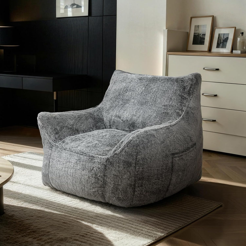 Cvortll Bean Bag Chair, Bean Bag Sofa, Faux Fur Bean Bag Chairs,with armrests and a Sturdy backrest, Suitable for Apartments, Living Rooms, bedrooms, Games, Reading (Gray)