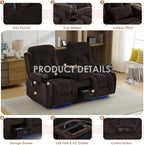 TUNYI Wall Hugger Loveseat Recliner Sofa with Console, Power Reclining Loveseat RV Couch with Massage & Heat/USB/Outlet/Storage/LED Light/Speaker (Brown, 2 Seat with Console)
