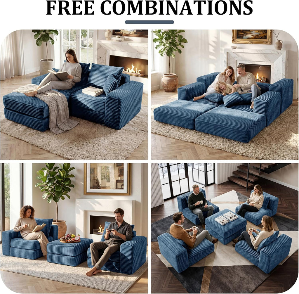 Cloud Modular Sectional Sofa, Comfy Couch with Non Slip Base, Modern L-Shaped Couch with Chaise, Customizable Sleeper Sofa for Living Spaces, No Assembly & Deep Seat(Blue)