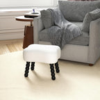White Ottoman, Small Footrest with Storage Space, Unique Shaped Ottoman with Wood Legs，Faux Teddy Fur(Bone-White)