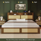 Belffin King Size Rattan Bed Frame with 2 Storage Drawers, Wood Bed, Brown