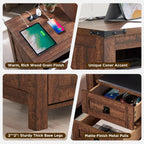 T4TREAM 18" Farmhouse Nightstand Set of 2, Reclaimed Barnwood | Charging Station, Rustic End Table, Open Shelf, 2 Drawers, Living Room, Side Table, Wood Bedside Table, Unique Corner Accent