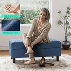 LINSY HOME 46 Inches Wide Storage Ottoman Bench, Linen Coffee Table Long Shoes Bench Footstool, Storage Chest, Foot Rest Stool, for The Living Room, Entryway and Family Room (Blue)