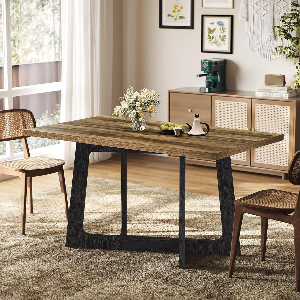 Tribesigns 47-Inch Dining Table for 2-4 People, Small Kitchen Table with Sturdy Pedestal Base, Farmhouse Wood Kitchen & Dining Room Furniture for Small Spaces, Rustic Brown and Black