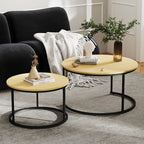 Nesting Tables Set of 2, 31.5" Round Coffee Table, Small Nesting Coffee Table with Adjustable Non-Slip Fee, Wood Grain Top Nesting Tables for Living Room, Bedroom (Wood Grain Light Brown)