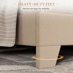 SHA CERLIN Linen Upholstered King Size Bed Frame with Headboard, Beige