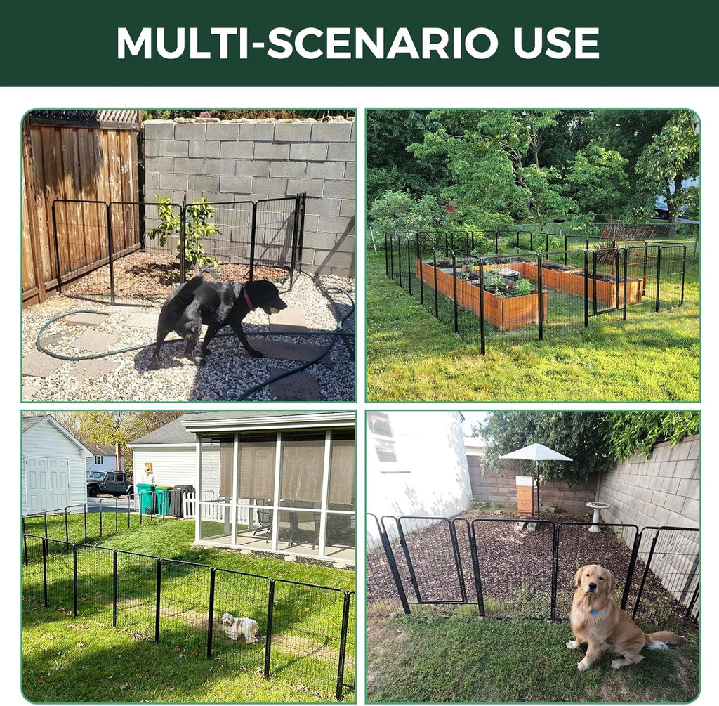 FXW Garden Fence Outdoor for The Yard – 50in(H) x 83.5ft(L) Heavy Duty Metal Animal Barrier for Dog and Rabbit, Decorative Dog Fence, 32 Panels, Black