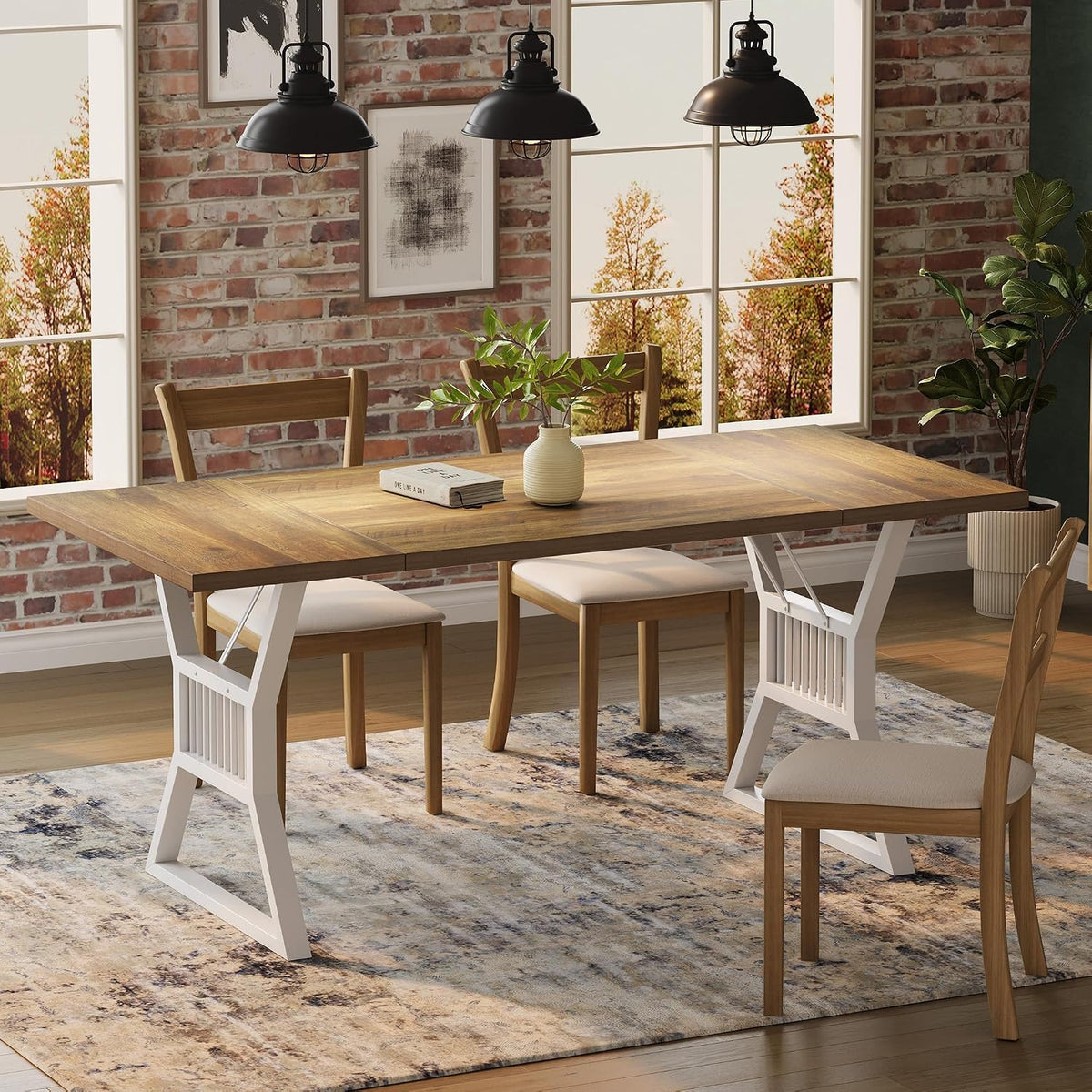 70.8" Dining Table for 4-6 People, Farmhouse Large Wooden Kitchen Table with Heavy Duty Metal Legs, Rectangle Kitchen Tables for Dining Room, Living Room, Walnut
