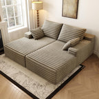80” Oversized Double Lounge Chaise,Cloud Plush Sofa Bed,Upholstered Cloud Sofa Deep Seat,No Assembly Required,Modern Corduroy Sleeper Loveseat Chair for Living Room Bedroom Reading,Camel