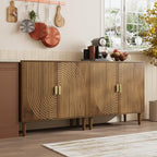 Smuxee Walnut Sideboard Cabinet, Freestanding Buffet Cabinet with Line Groove Design, Wood Storage Cabinet with Adjustable Shelf for Living Room, Entryway, Hallway