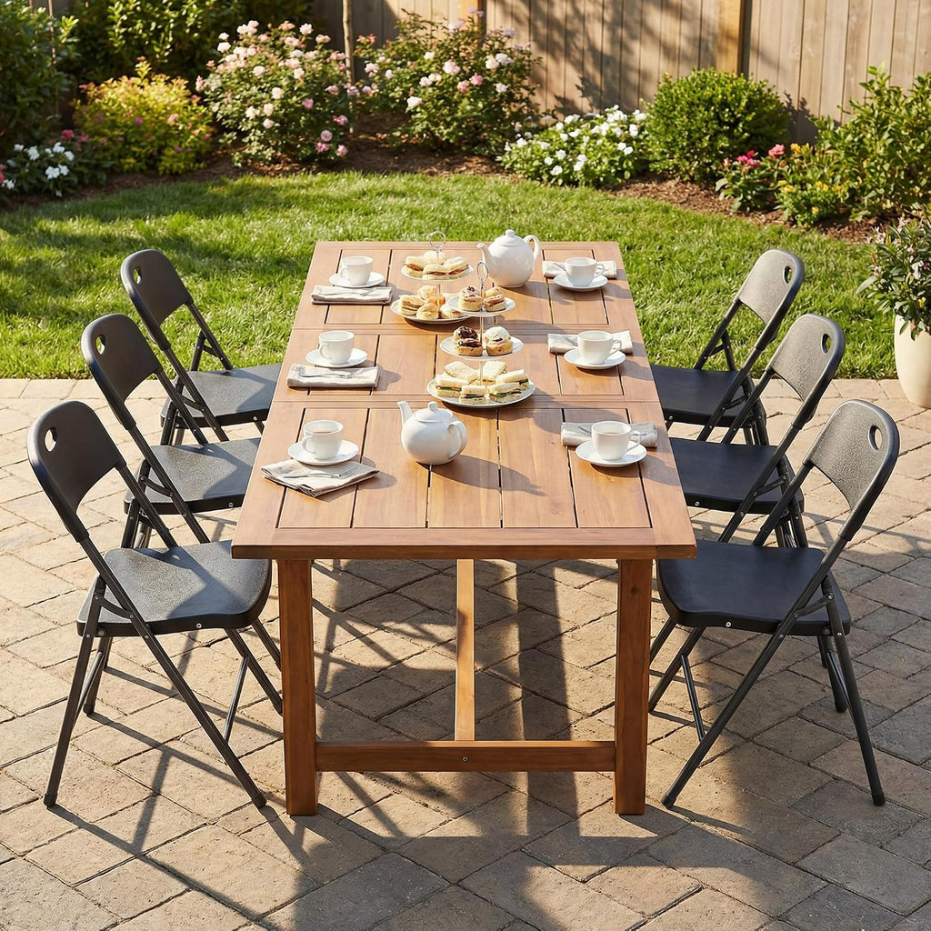 DUMOS Folding Chairs 2 Pack, Dining Chairs, Outdoor Home Office | Plastic Portable Stackable, Metal Frame, Indoor Party Event, Wedding Birthday, Black