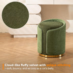 Swivel Vanity Stool with Gold Base Comfy Vanity Chair Modern Round Stool for Makeup Vanity Ottoman Foot Rest for Bedroom livingroom (Green)