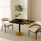 Henf 31.5'' Square Dining Tulip Table for 2 4, Modern Black Faux Marble Bistro Table with Sintered Stone Tabletop, Small Black Gold Metal Edge & Base Tulip Tables for Dining Room, Cafe, Apartment