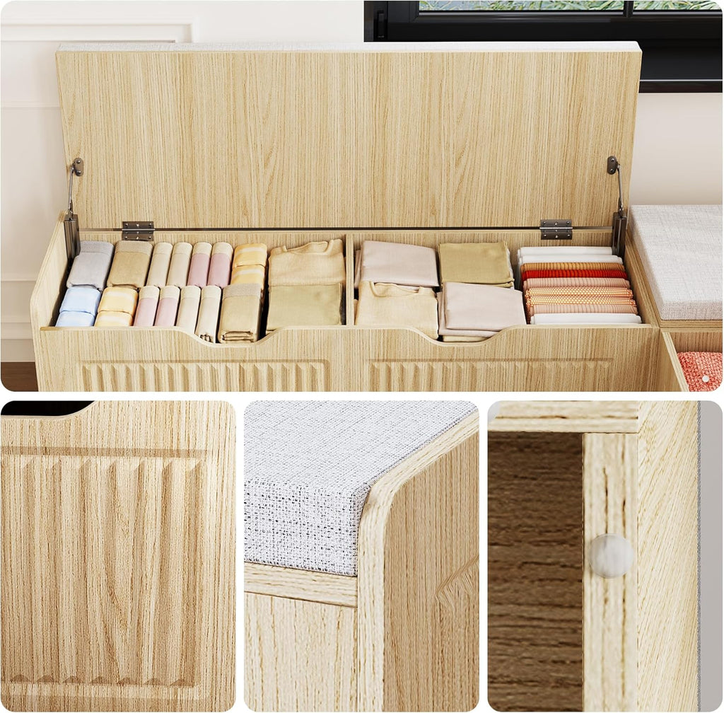 L Shaped Corner Storage Bench with Cushion, Kitchen Breakfast Nook Bench with Lift Top Hidden Storage, Wood Flip-Top Shoe Benches for Entryway Dining Room, Kitchen, Bedroom (Oak)