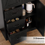 IRONCK Pantry Cabinet, Kitchen Storage Cabinet with 3 Door & Drawer, Black | Adjustable Shelf. 67.5inch Tall. 5 Tier Freestanding. 150 lbs Per Shelf. Modern Style. FSC-certified Wood. Anti-tip.