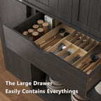 iPormis 71" Tall Arched Cabinet with Doors, Farmhouse Kitchen Pantry with 6-Tier Door Shelves & Drawer & Adjustable Shelves, Modern Wood Storage Cabinet for Dining, Living Room, Bathroom, Oak Grey