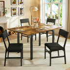 HUAHUU 5-Piece Dining Table Set for 4, Extendable Kitchen Table Set with 4 Upholstered Cushion Chairs, Rectangle Table with Metal Frame & MDF Board, Folding Space-Saving for Small Apartment, Rustic