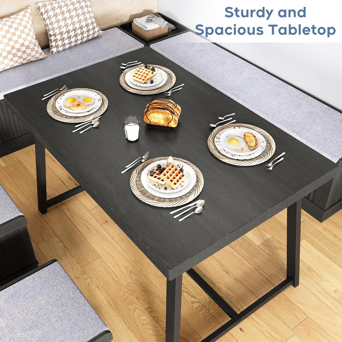 Brafab Corner Dining Table Set, 43 Inch Breakfast Nook Table Set with Bench with Hidden Storage & 2 Ottomans, 5-Piece Corner Bench Dining Table Set, Brown