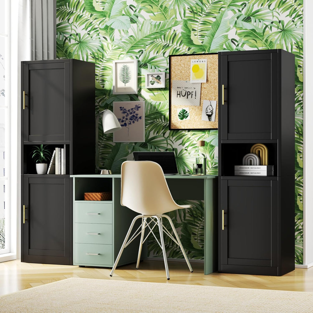 67" Tall Pantry Cabinet, Kitchen Pantry Storage Cabinet with Doors and Shelves, Slim Freestanding Storage Cabinet, Metal Utility Cabinet with Adjustable Shelves, Cord Hole, Reversible Door, Black 1