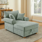 VANOMi Oversized Chaise Lounge Chair Indoor, Comfy Reading Chair with Storage, Chenille Upholstered Sleeper Chair with 2 Pillows Accent Armchair for Living Bedroom, Light Green